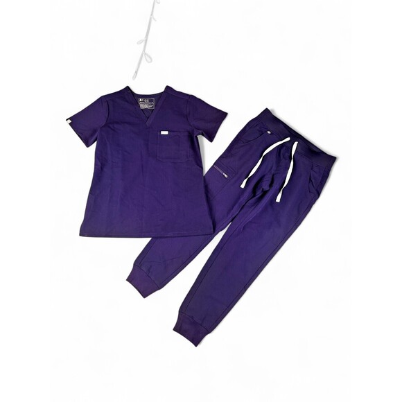 Figs Pants - Figs Women's XS Scrub Set V-Neck Top & Jogger Pants - Deep Purple